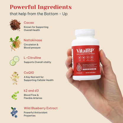 Vital BP - Support for Normal Blood Pressure - Supports Blood Flow & Arteries - with CoQ10, L-Citrulline, and K2 & D3-60 Capsules VitalBPBuy Supplements Australia