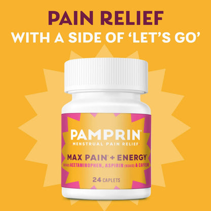Pamprin Maximum Strength Max Pain and Energy Formula, Menstrual Period Symptoms Relief for Cramps, Bloating and Fatigue, 24 Caplets PamprinBuy Supplements Australia
