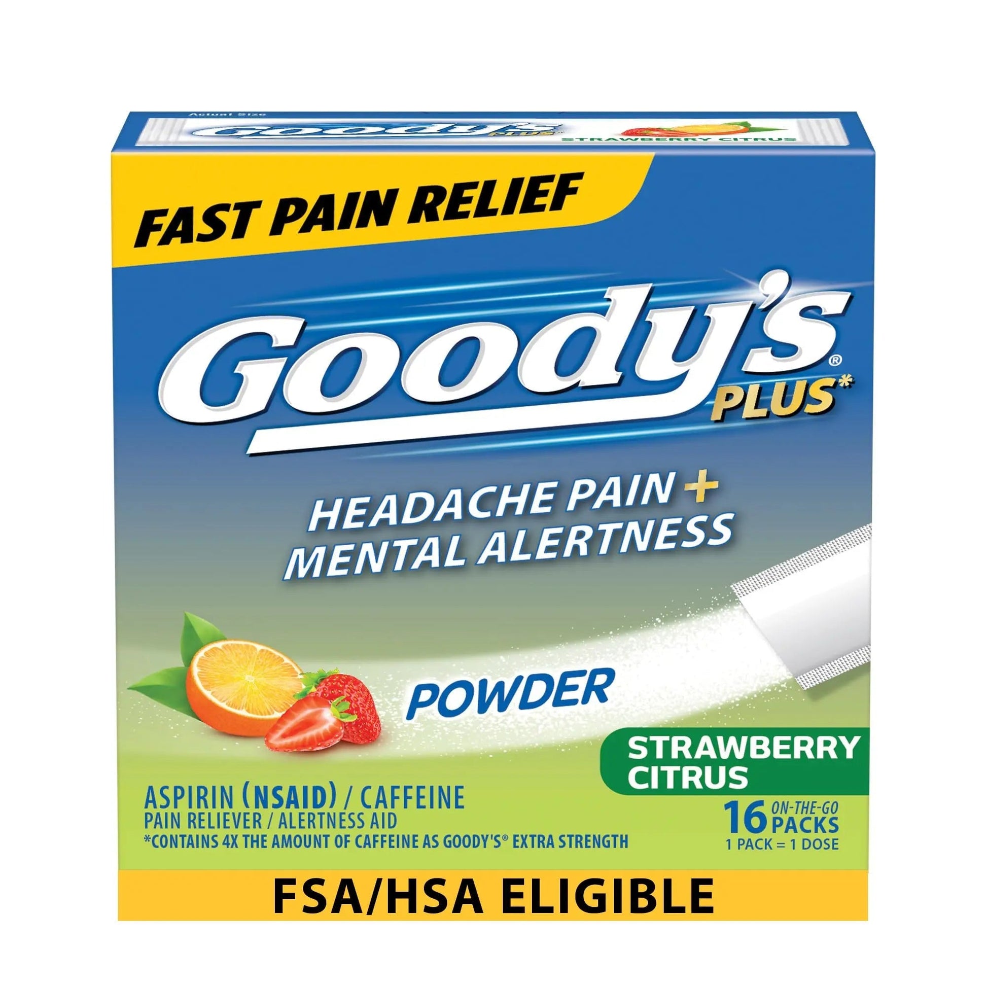 Goody’s Headache Relief Plus Mental Alertness Powder, with Aspirin and Caffeine, Strawberry Citrus Flavor, 16 Count Goody'sBuy Supplements Australia