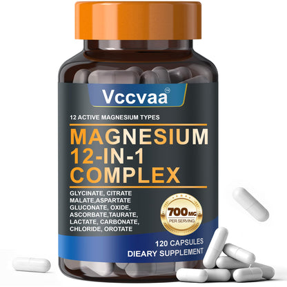 Magnesium Complex 700mg | 12-in-1 High Absorption Supplement | Glycinate, Citrate, Malate, Taurate & More | Sleep Support, Muscle Cramp Relief, Stress, Heart, Bone