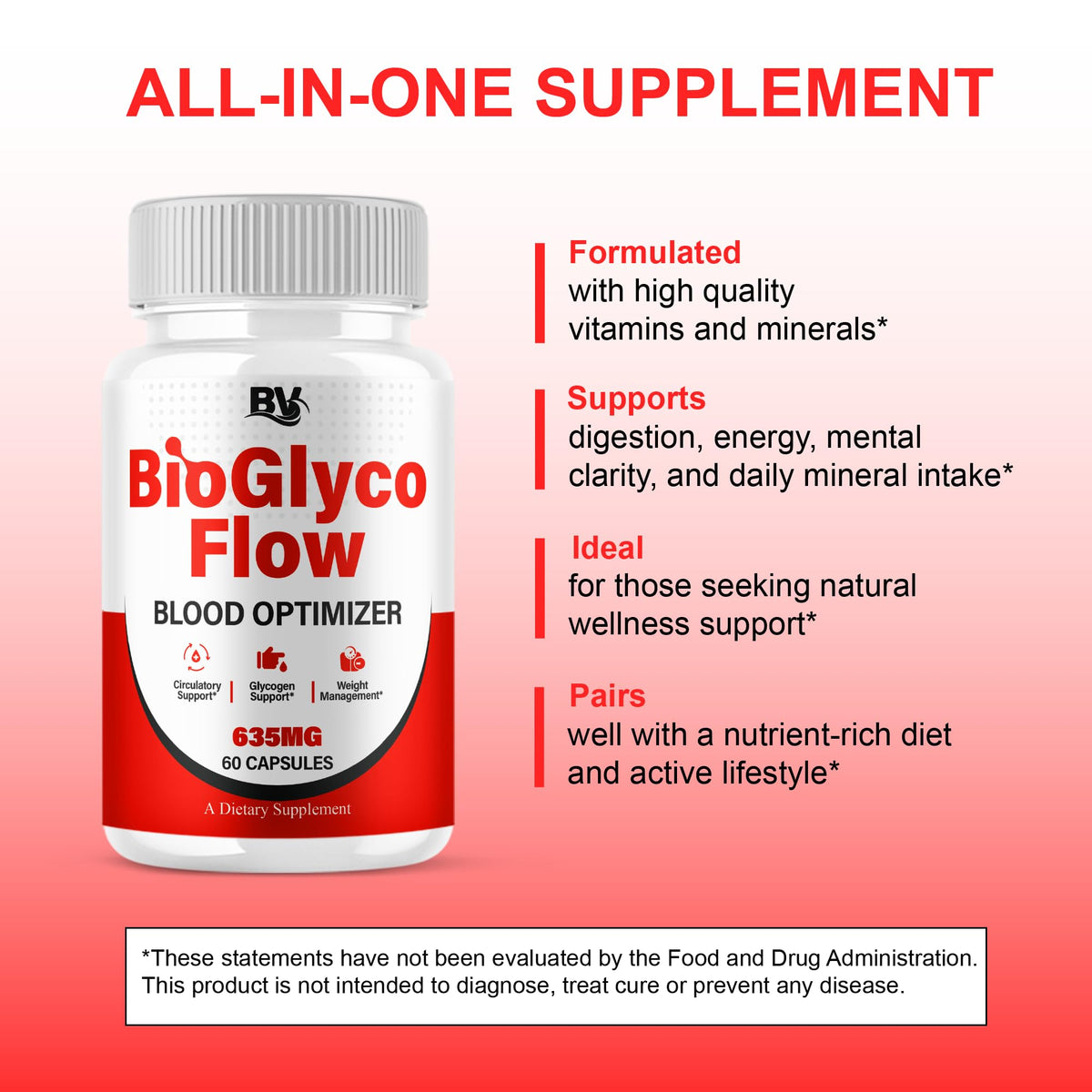 BioGlyco Flow Advanced Daily Multivitamin Health Support and All Natural Wellness Supplement Formula, BioGlyco Flow Premium Health and Wellness Support Formula Supplement (1 Pack - 60 Capsules) BLUE VIBEBuy Supplements Australia
