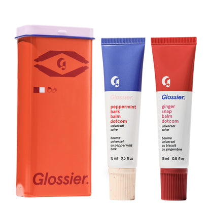 Glossier Balm Dotcom Hydrating Lip Balm Duo - Peppermint Bark & Ginger Snap - Lanolin, Beeswax & Castor Oil for Dry Lips - Nourishing Lip Care Gift Set, 2 x 15ml GlossierBuy Supplements Australia
