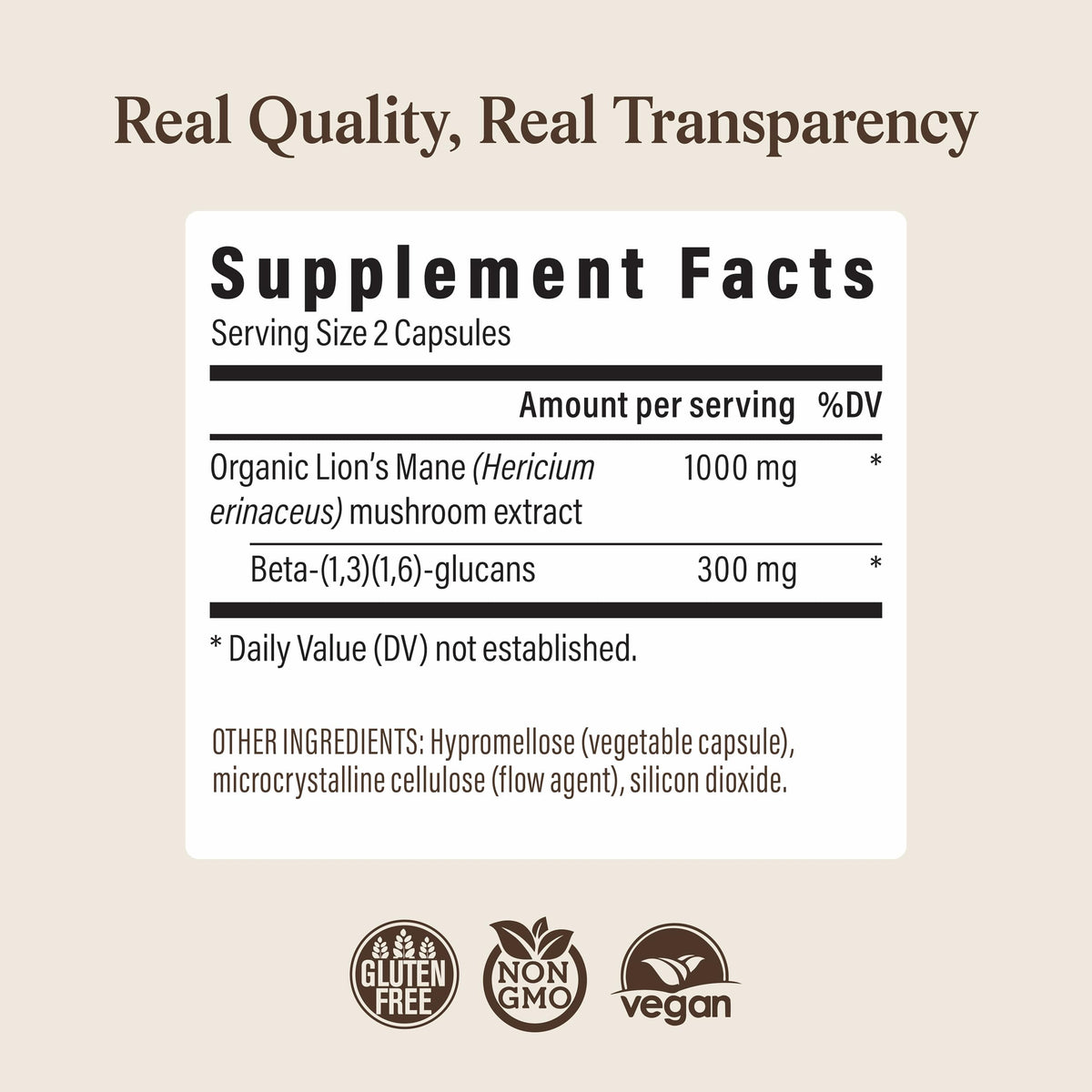 Real Mushrooms Lions Mane Mushroom Cognition (120 Capsules) Lions Mane Mushroom Powder Extract Capsules