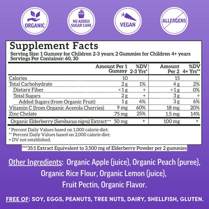 Llama Naturals Elderberry Gummies for Kids, Vegan, Organic Immune Support Supplement with Vitamin C and Zinc, Toddler Real Fruit Gummy Vitamins for Immunity
