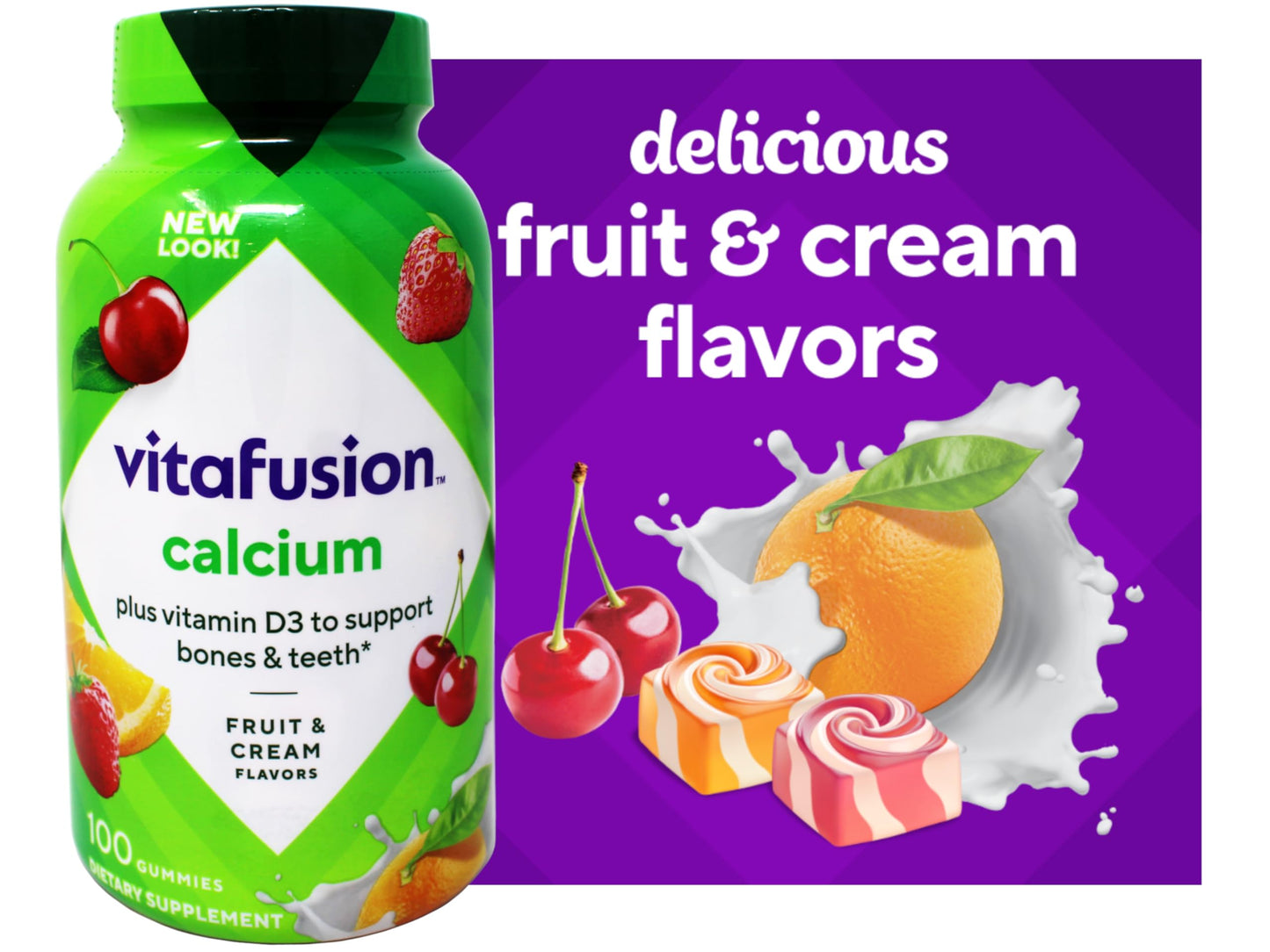 VitaFusion Calcium 500 mg Dietary Supplement Gummies Natural Fruit and Cream Flavors - 100 ct, Pack of 2