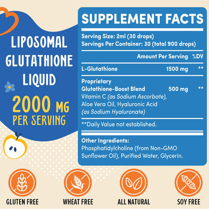 Prunucis 2000MG Liposomal Glutathione Liquid, 98% Absorption, Active Form L-Glutathione Supplement,