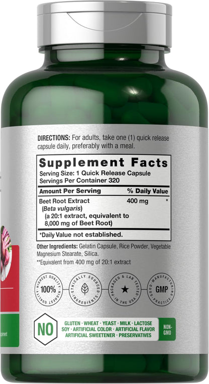 Horbäach Beet Root Powder Capsules | 320 Pills | Non-GMO, Gluten Free Formula | High Potency Herbal Extract Supplement