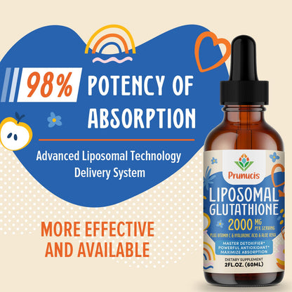 Prunucis 2000MG Liposomal Glutathione Liquid, 98% Absorption, Active Form L-Glutathione Supplement,