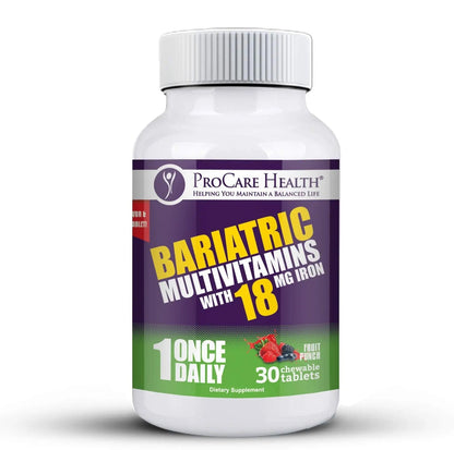 ProCare Health Bariatric Chewable Multivitamin with Iron 18mg (30 Tablets) - Fruit Punch Flavor Bariatric Multivitamin Chewable ProCare Health