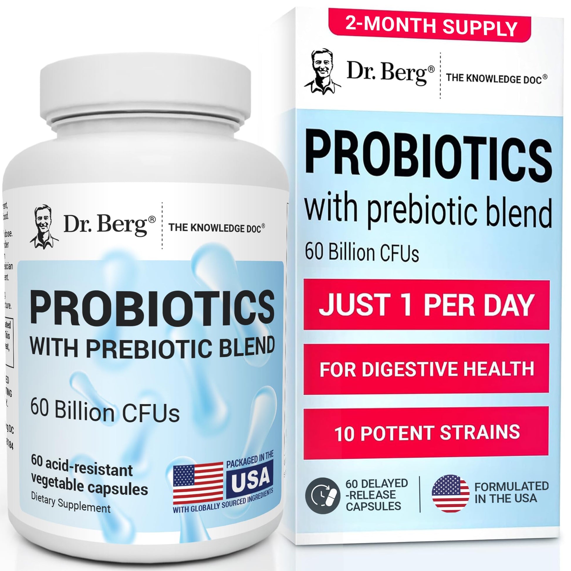 Dr. Berg Probiotic Supplement (60 Billion CFUs) - Helps Ease Occasional Constipation, Diarrhea, Gas & Bloating* - Pre and Probiotics for Digestive Health - 60 Probiotic Capsules Dr. Berg NutritionalsBuy Supplements Australia