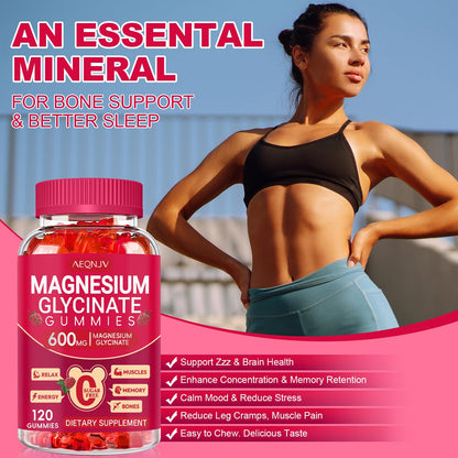 Magnesium Glycinate Gummies 600mg, Sugar Free Magnesium Gummies for Adults, Chewable Potassium Supplements for Body Support, Zzz and Relaxation, 120 Count AEQNJVBuy Supplements Australia