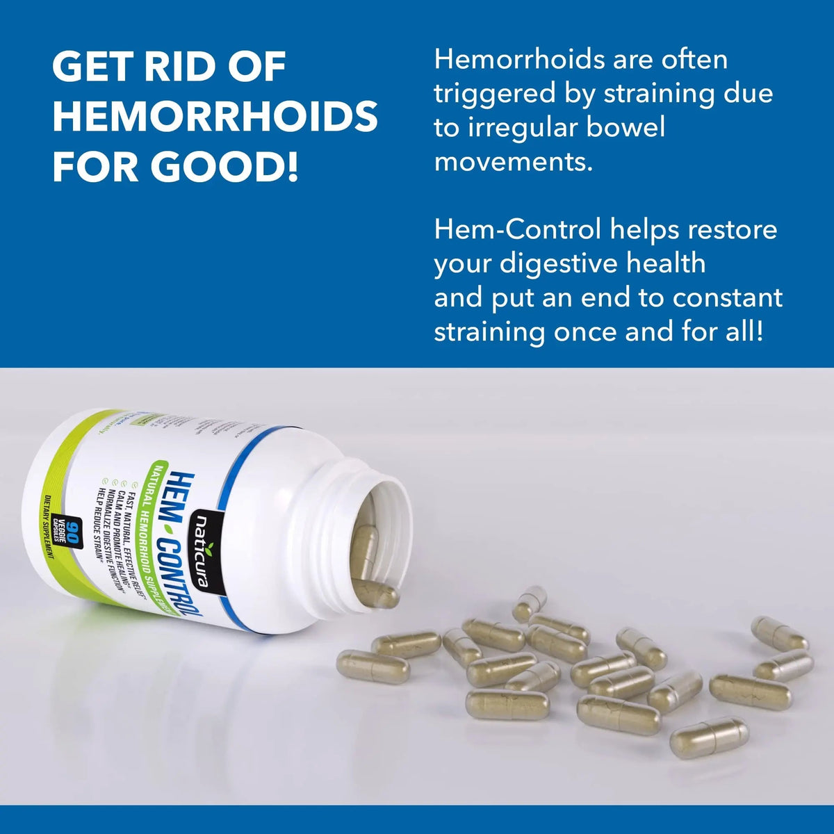 Naticura Hem-Control - Fast Effective Hemorrhoid Treatment Supplement - Powerful Formula to Promote Symptom Relief, Shrinking of Hemorrhoids, Ease Discomfort - 90 Vegan Capsules - Made in USA NaticuraBuy Supplements Australia