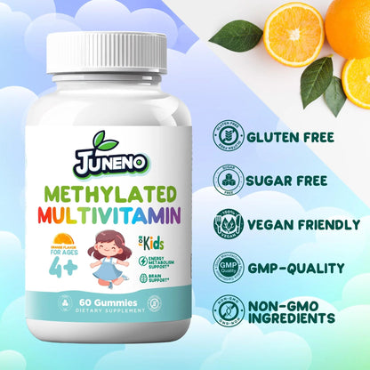 Juneno Methylated Multivitamin Gummies for Kids - MTHFR Support Supplement with B Complex 5-MTHF Folate (L-Methylfolate) Juneno
