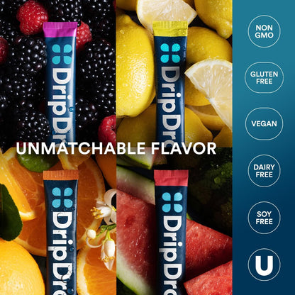 DripDrop Hydration Packets - Bold Variety Pack - Single Serve Electrolytes Powder Drink Mix - Watermelon, Berry, Lemon, Orange