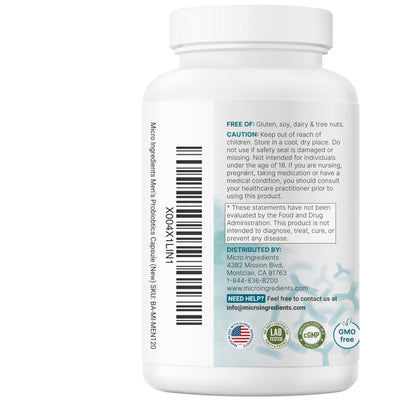 Micro Ingredients Probiotics for Men 100 Billion CFU, 40 Strains, 120 Vegetarian Capsules | Pre, Probiotics, Postbiotics & Enzymes | Pre, Probiotics, Enzymes, Saw Palmetto, Pumpkin Seed & Lycopene