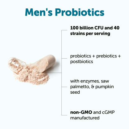 Micro Ingredients Probiotics for Men 100 Billion CFU, 40 Strains, 120 Vegetarian Capsules | Pre, Probiotics, Postbiotics & Enzymes | Pre, Probiotics, Enzymes, Saw Palmetto, Pumpkin Seed & Lycopene