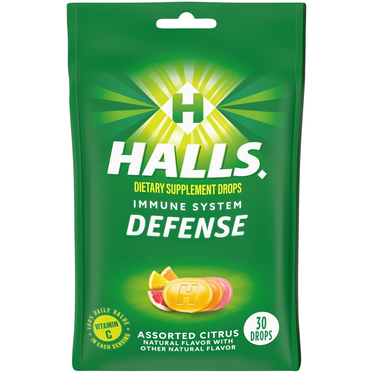 Halls Cough Drops, Assorted Citrus, Cranberry, 30 Count