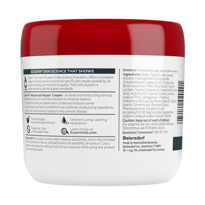 Eucerin Advanced Repair Body Cream for Very Dry Skin, Fragrance Free Daily Body Moisturizer, 16 Oz Jar