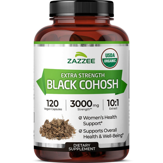 Zazzee USDA Organic Black Cohosh 10:1 Extract, 120 Vegan Capsules, 4 Month Supply, Actaea Racemosa, Women’s Health & Hormonal Balance Support,