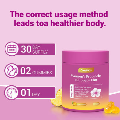Lunivox Her Juicy Feminine Probiotics Gummies for Women, with Prebiotics & Slippery Elm - Promotes pH Balance, Gut Health & Immune Support - Pineapple Flavor, 60 Count Lunivox buy supplements Au