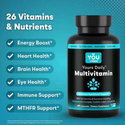 You Vites - Methylated Multivitamin for Men and Women, Methyl Multi Without Iron - 60 Capsules, MTHFR Supplement with Methyl B12, Methylfolate (5-MTHF), CoQ10 for Energy, Heart and Mood Support You Vites buy supplements Au