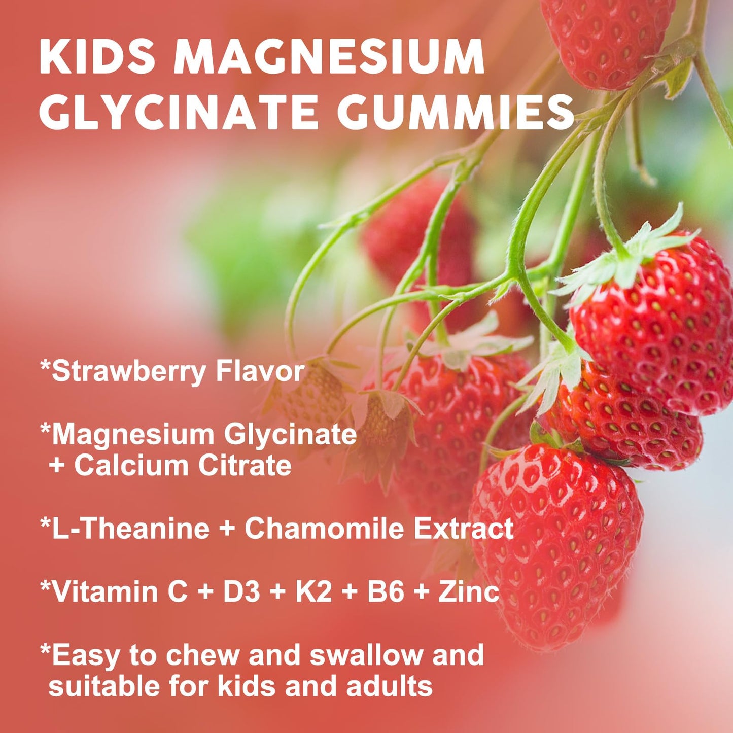 Magnesium Glycinate Gummies for Kids & Adults - Relaxation & Cognition Support - 400/200mg Magnesium Supplement with L-Theanine, Chamomile, B6, D3 & K2 - Vegan, Sugar Free, Strawberry Flavor, 60 Ct WOGORGTBuy Supplements Australia