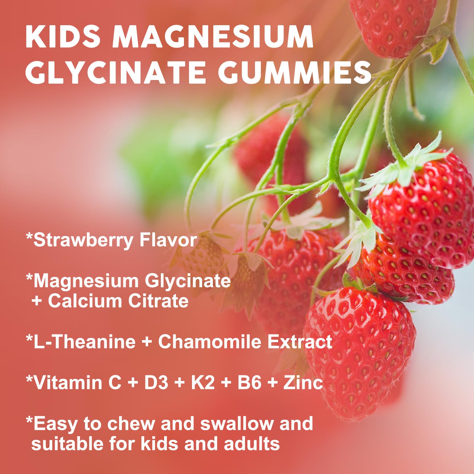 Magnesium Glycinate Gummies for Kids & Adults - Relaxation & Cognition Support - 400/200mg Magnesium Supplement with L-Theanine, Chamomile, B6, D3 & K2 - Vegan, Sugar Free, Strawberry Flavor, 60 Ct WOGORGTBuy Supplements Australia