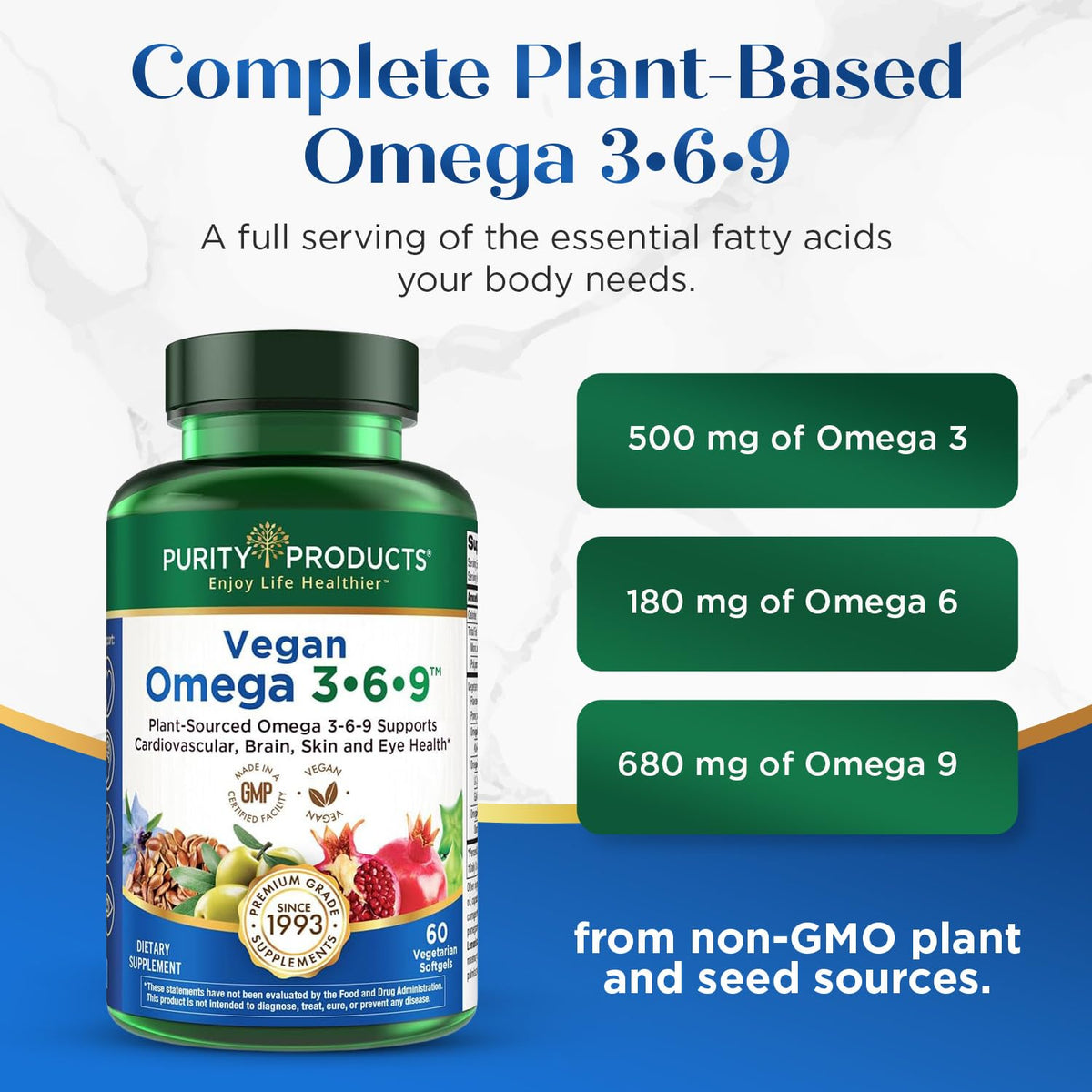 Purity Products Omega 3-6-9 Vegan and Vegetarian Formula - “5 in 1” Essential Fatty Acid Complex - Scientifically Formulated Plant-Based Omega 3 6 9 Essential Fatty Acids (EFA) - from (60) Purity ProductsBuy Supplements Australia