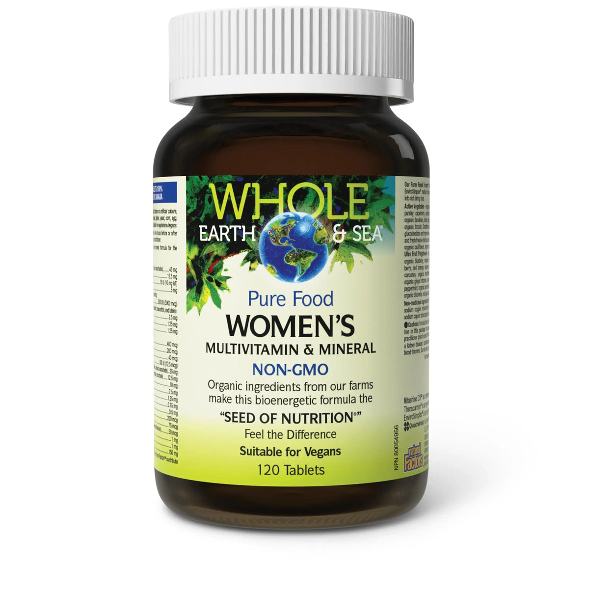 Natural Factors Whole Earth & Sea Women's Multivitamin & Mineral, Whole Food Supplement, Vegan, 120 Tablets Natural Factors