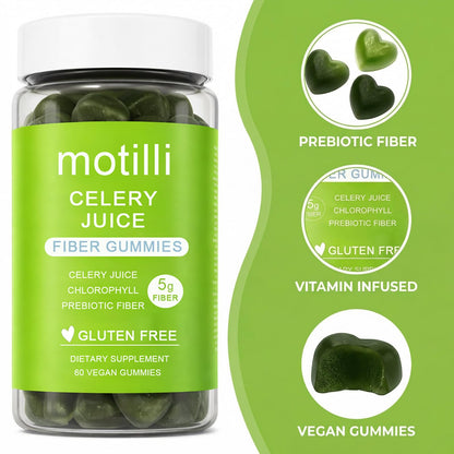 zdiwond Motilli Celery Juice Fiber Gummies, with Prebiotic Fiber and Botanical Ingredients, 60 Count