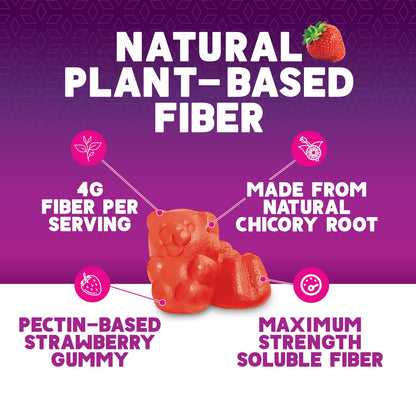 Fiber Gummies for Adults - Soluble Fiber 4g Per Serving - Plant-Based Prebiotic Fiber Supplement for Digestive Health, Gut Health, & Regularity Support - Vegan Gummy