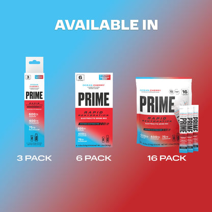 Prime Rapid Rehydration Electrolyte Powder Sticks, Ocean Cherry, Sugar Free Hydration Drink Mix with Sodium, Potassium, Magnesium & B Vitamins