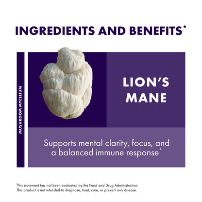 Host Defense Mushrooms Lion's Mane - Supplement Capsules for Brain Health Support - Mushroom Support for Focus & Memory Function