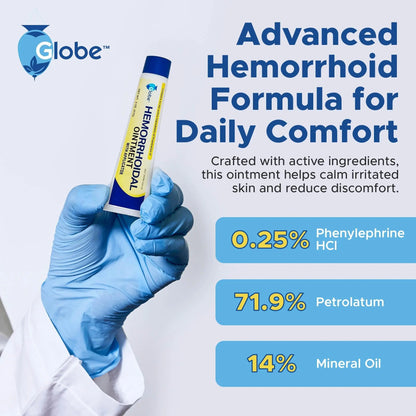 Globe Hemorrhoidal Ointment w/ Applicator, Phenylephrine HCl, Petrolatum Mineral Oil, Maximum Strength Formula for Burning, Discomfort & Itching, 2 oz Hemorrhoidal OintmentBuy Supplements Australia