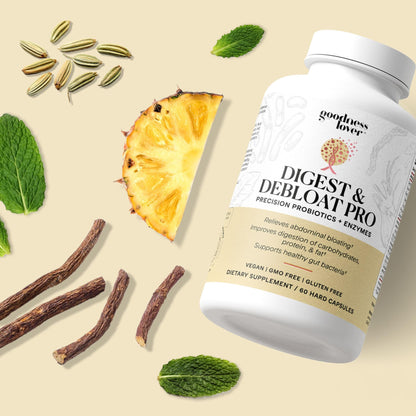 Goodness Lover Digest & Debloat Pro, Natural Digestive Enzymes Probiotics for Bloating Relief and Gas Relief, Probiotic Supplement for Women and Men,