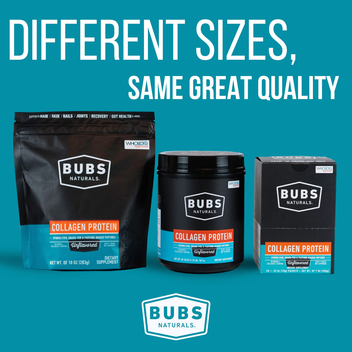 BUBS Naturals Collagen Peptides Powder, Collagen for Women & Men, Hydrolyzed Peptides, Unflavored Pasture Raised Grass Fed, Paleo Keto Friendly