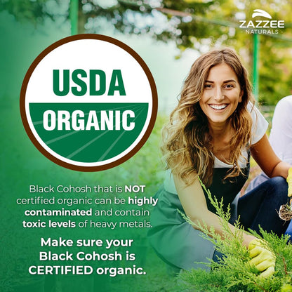 Zazzee USDA Organic Black Cohosh 10:1 Extract, 120 Vegan Capsules, 4 Month Supply, Actaea Racemosa, Women’s Health & Hormonal Balance Support,