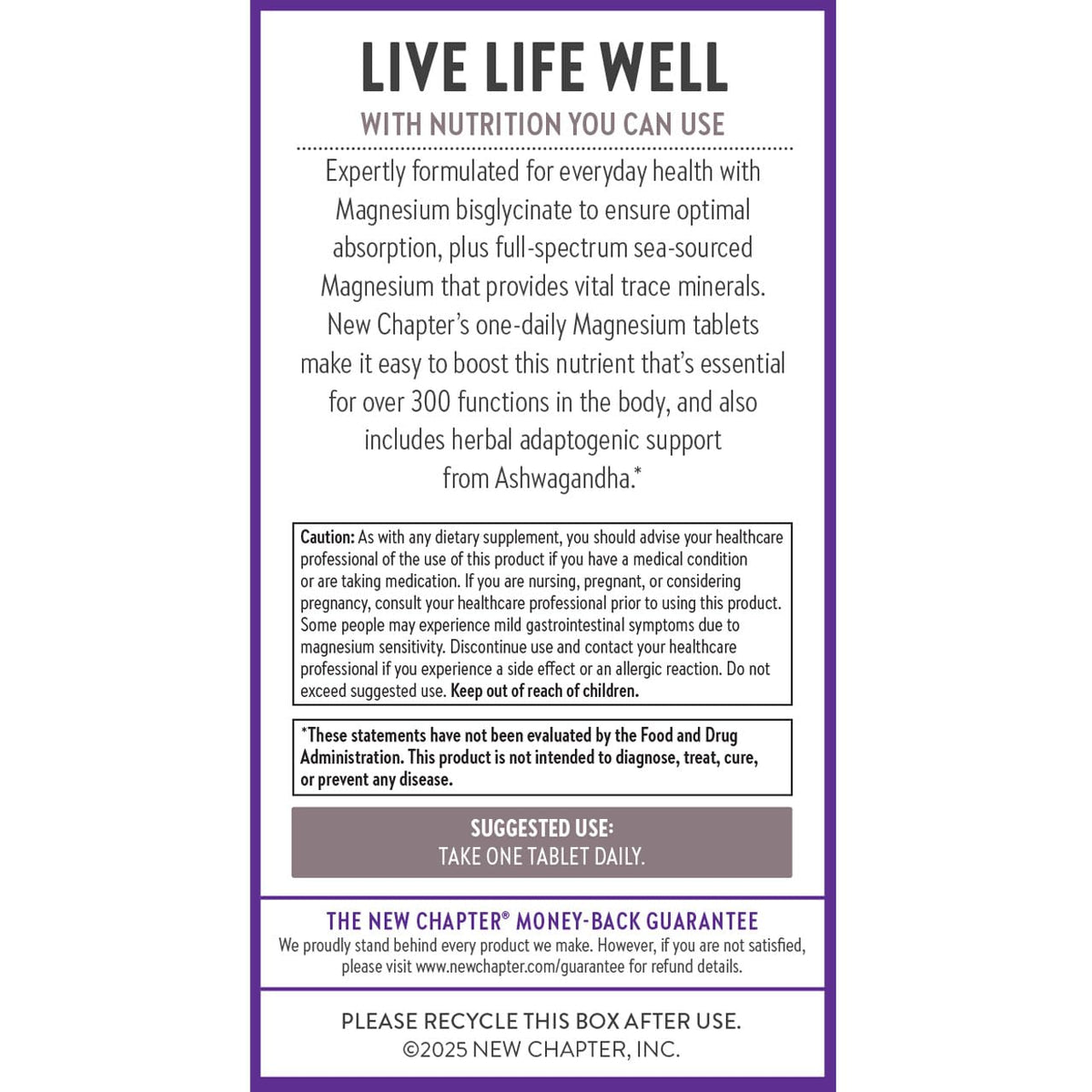 New Chapter Magnesium + Ashwagandha Supplement, 325 mg with Magnesium Glycinate for Muscle Relaxation & Recovery, Heart, Nerve & Bone Health, 2.5X Absorption