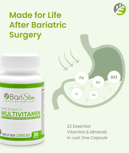 BariSlim Once Daily Bariatric Multivitamin Capsule - 18mg of Iron - Bariatric Vitamin & Supplement for Post Surgery Including Gastric Bypass BariSlim