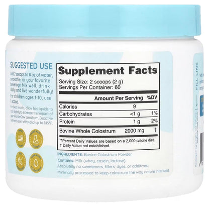 WONDERCOW Colostrum Supplement Powder for Gut Health, Immune Support & Wellness | Natural IgG Pure Whole Bovine Colostrum Superfood