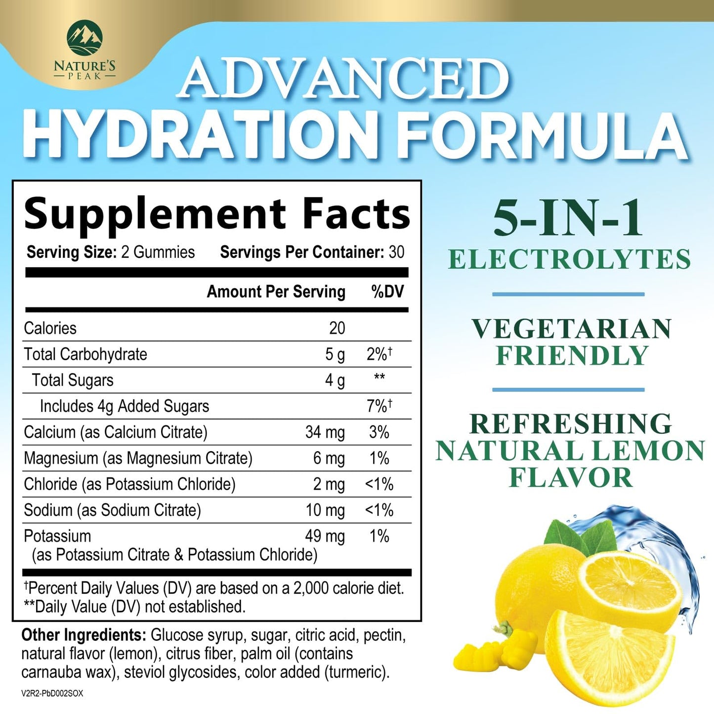 Hydration Electrolyte Gummies - Daily Liquid Replenisher Gummy - Electrolyte Multiplier with Minerals, Potassium & Real Salt - Vegan, Non-GMO - Tasty Lemon Flavor Hydration Electrolytes - 60 Gummies