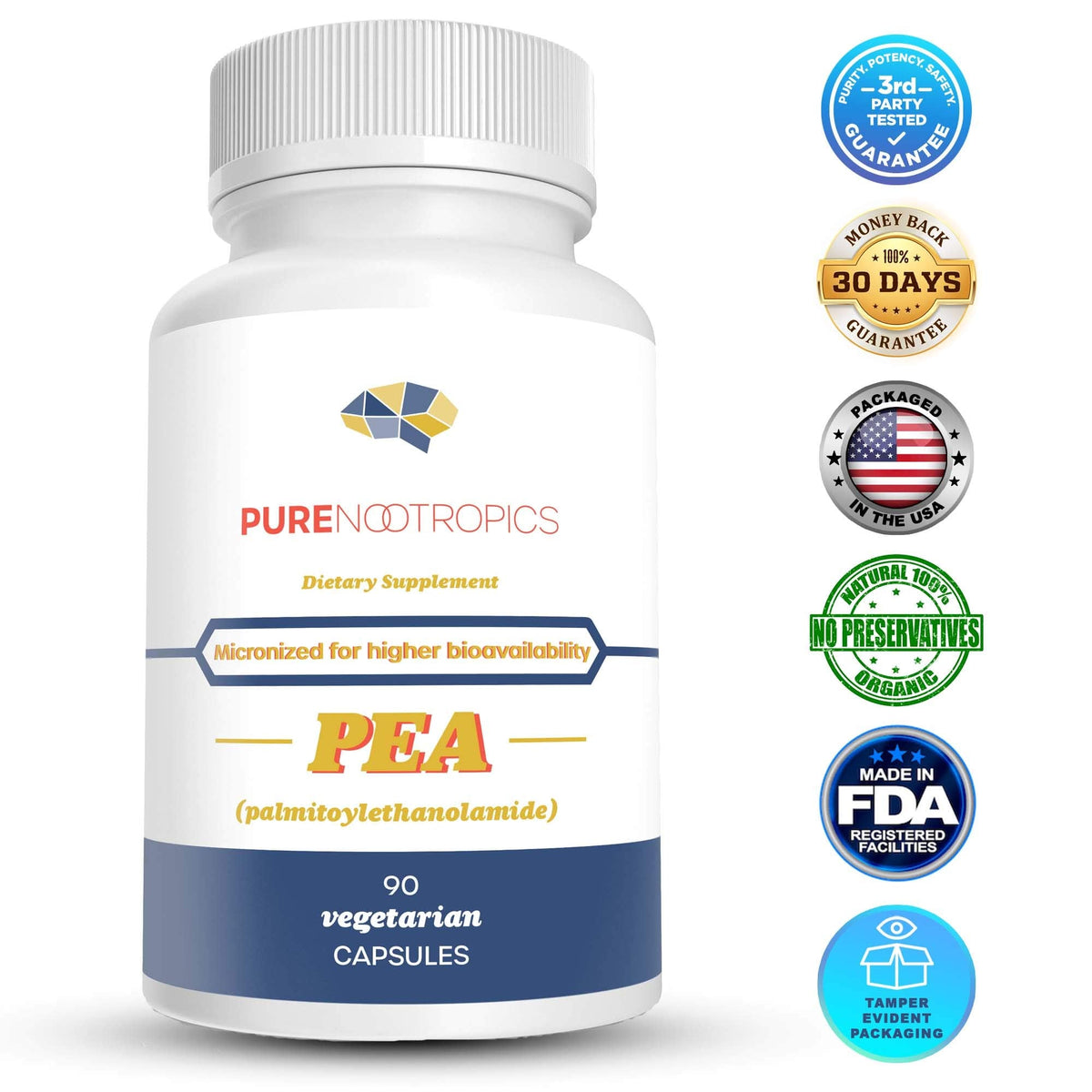 Pure Nootropics - Palmitoylethanolamide (Micronized Pea) 400 mg Capsules | 90 Veg Caps Value Pack | Supports Relief from Occasional Discomfort | Supports Immune System Pure NootropicsBuy Supplements Australia