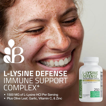 Bronson L-Lysine Defense Immune Support Complex 1500 MG L-Lysine Plus Olive Leaf, Garlic, Vitamin C and Zinc