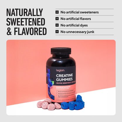 LEGION Creatine Monohydrate Gummies – Clean Chewable Creatine Supplement for Strength, Endurance & Muscle Recovery – 30 Sour Watermelon Flavor Servings