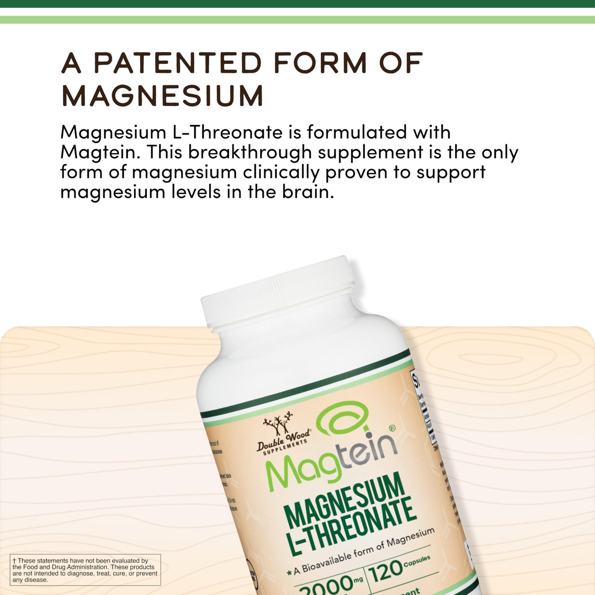 Magnesium L Threonate, Magtein - NSF Certified - Sleep and Cognitive Support – High Absorption – Most Bioavailable Form of Magnesium – 2,000 mg – 120 Capsules Double Wood Supplements buy supplements Au