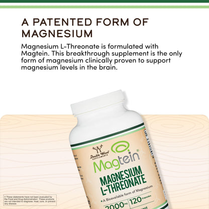 Magnesium L Threonate, Magtein - NSF Certified - Sleep and Cognitive Support – High Absorption – Most Bioavailable Form of Magnesium – 2,000 mg – 120 Capsules Double Wood Supplements buy supplements Au