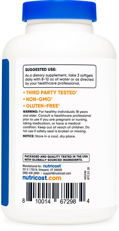 Nutricost Omega 3 Fish Oil - 2500MG, 120 Softgels (40 Serv) - Fish Oil, Wild Caught! 1200mg EPA 850mg DHA