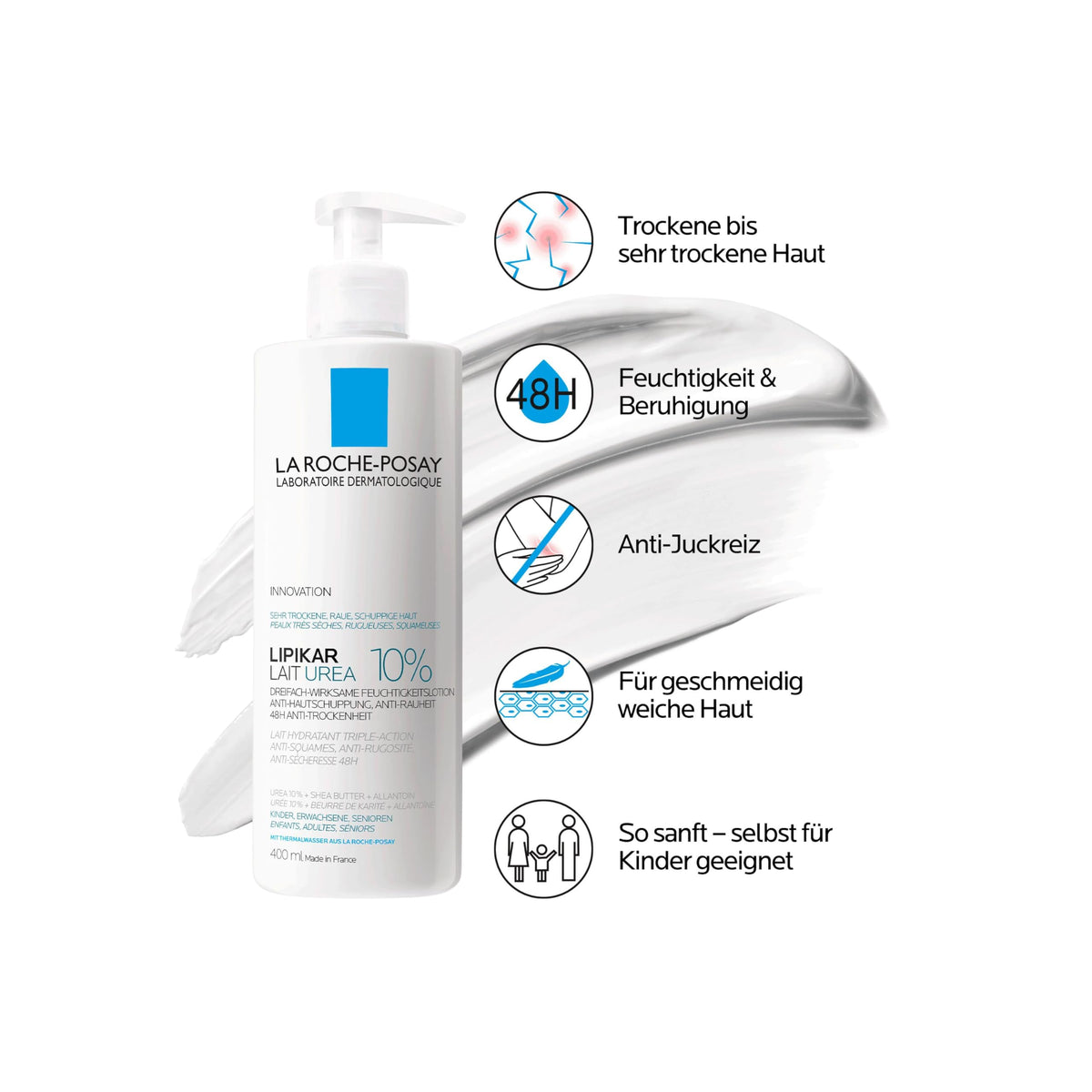 La Roche-Posay Lipikar Urea 10% Roughness Smoothing Lotion, Body Lotion For Dry Skin With 10% Urea + Shea Butter + Allantoin