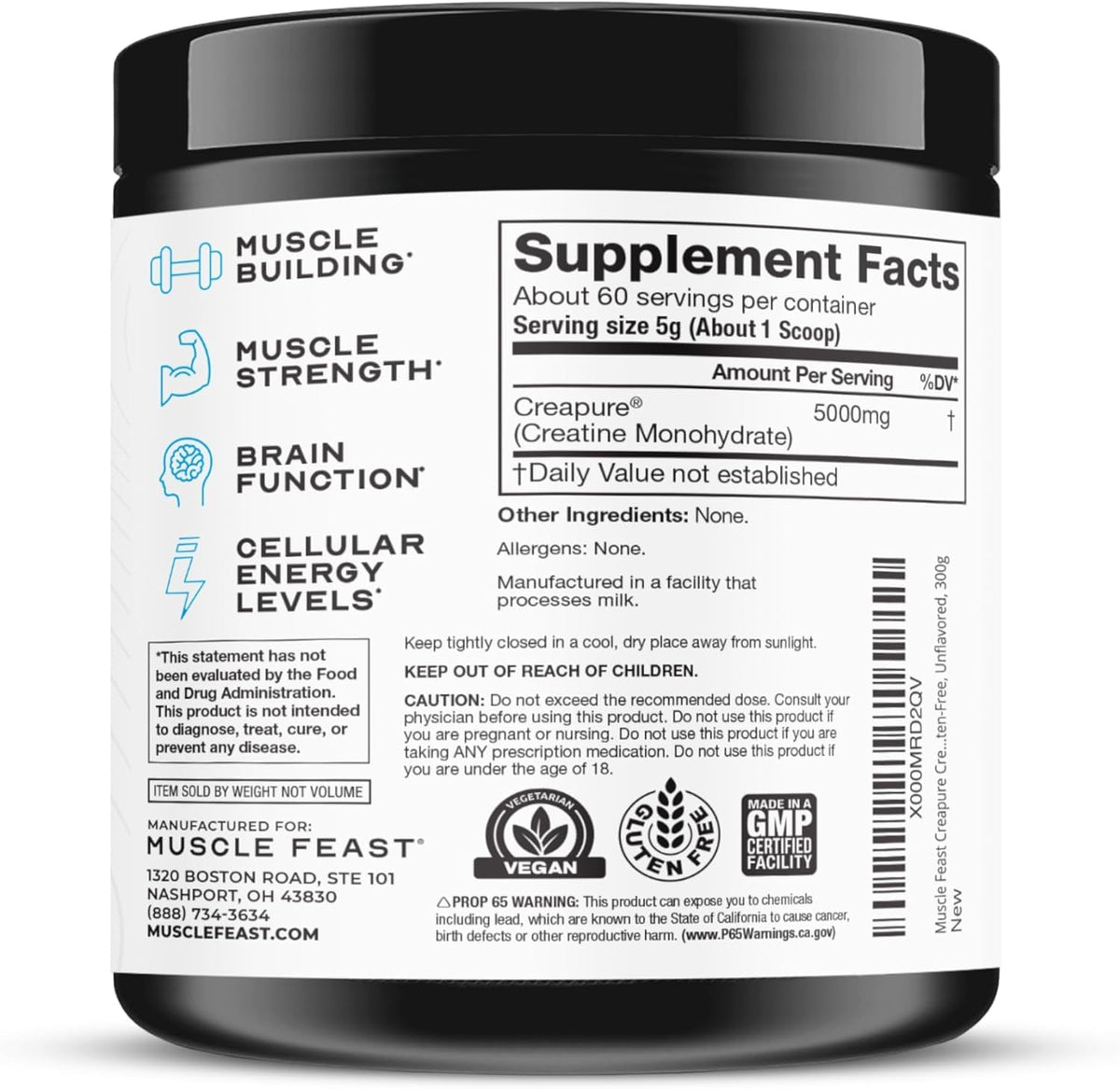 Muscle Feast Creapure Creatine Monohydrate Powder, Vegan Keto Friendly Gluten-Free, Mass Gainer, Muscle Recovery Supplement and Trusted Creatine for Muscle Growth, Creatine Powder, Unflavored, 300g Muscle Feast buy supplements Au