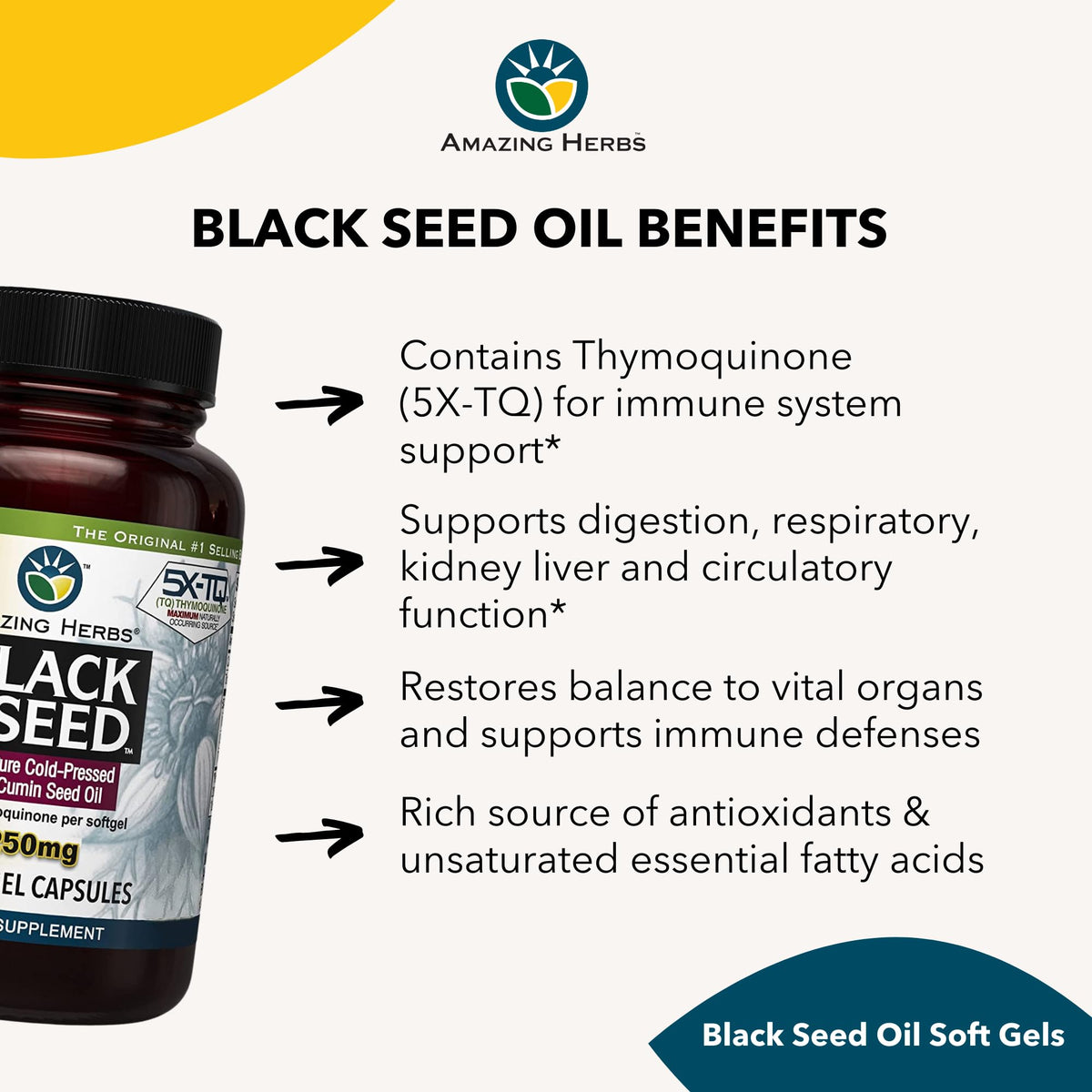 Amazing Herbs Premium  Capsules - High Potency, Cold Pressed Nigella Sativa Aids in Digestive Health